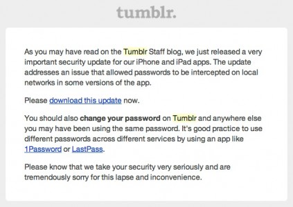 Tumblr Security Mail